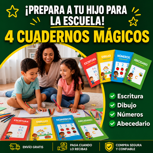 🎉 OFERTA ANIVERSARIO DE LA TIENDA 📚 4 CUADERNOS MÁGICOS ✍️ Menos pantallas. Más aprendizaje.