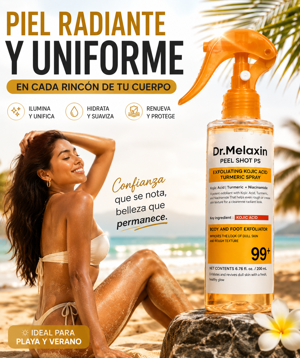 Dr. Melaxin Peel Shot – Spray Exfoliante Corporal con Ácido Kójico y Cúrcuma (200 ml)